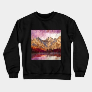 Golden Textured Mountain Lake Reflecting Pink Skies Crewneck Sweatshirt